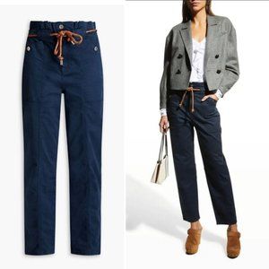 NWT! Veronica Beard Karter belted Navy cotton blend twill pants Size 28